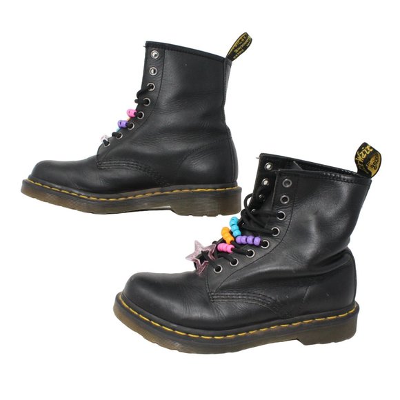 Doc Martens Womens Size 7 Air Wair Combat Boots Black Leather Beaded Laces 11821 - Picture 7 of 13